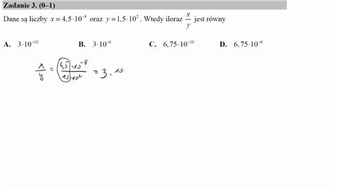 Dane są liczby x 4 5108 oraz y 1 5102 Wtedy iloraz xy jest równy