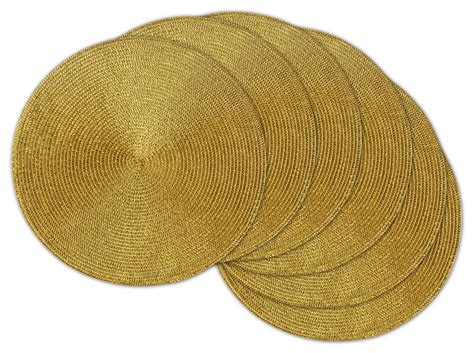 Metallic Gold Round Woven Placemats Set Of 6 Tropical Placemats