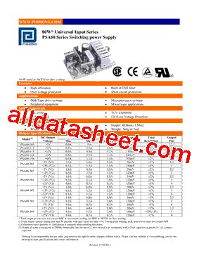 Psa Datasheet Pdf Phihong Usa Inc