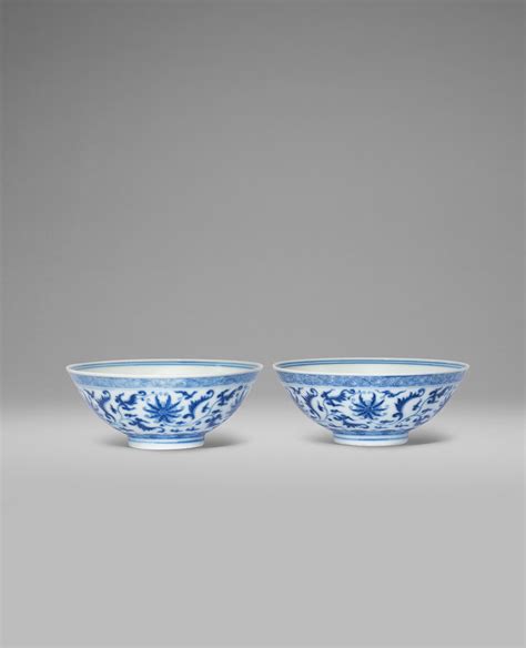 Bonhams A Fine And Rare Pair Of Blue And White Lotus Bowls Daoguang