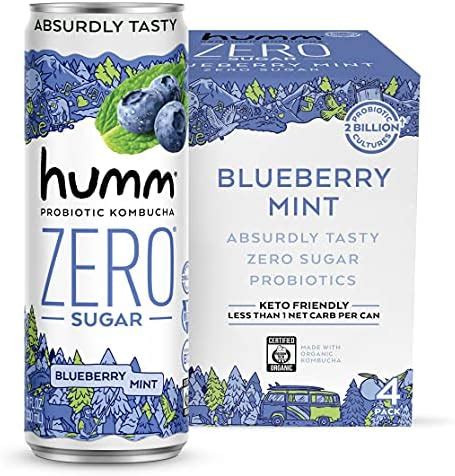 Humm Probiotic Kombucha Zero Sugar Blueberry Mint No Refrigeration