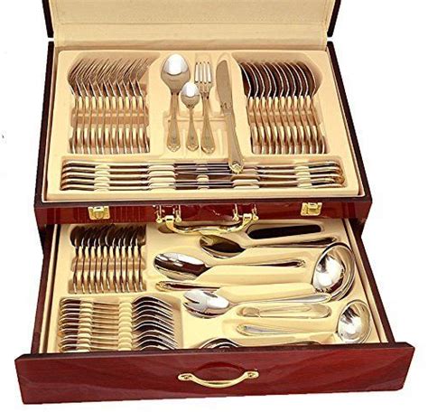 Silverware Storage Flatware Set Silver Flatware Wooden Case Wooden