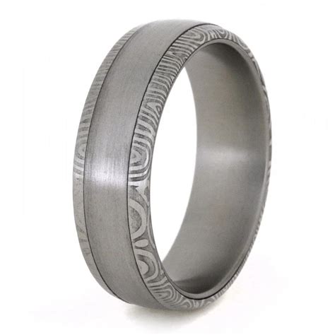 Damascus Wedding Band with Stainless Steel Sleeve - Jewelry by Johan