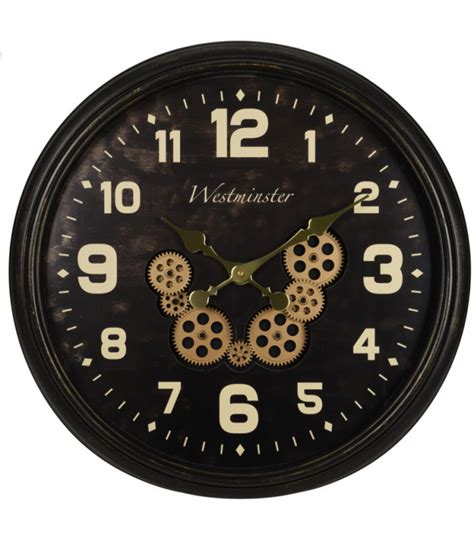 Horloge murale ronde en métal noir et doré engrenage d57cm