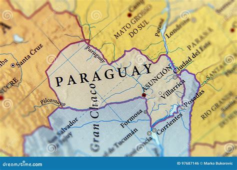 Geografische Kaart Van Paraguay Met Belangrijke Steden Stock Foto