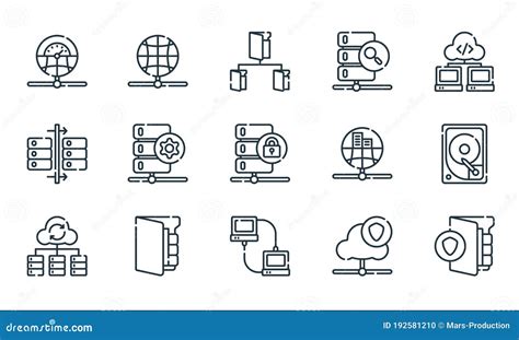 Iconos De L Nea De Bases De Datos Y Servidores Conjunto Lineal