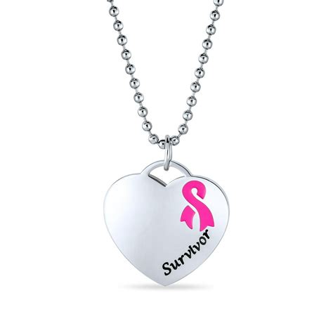 Bling Jewelry Personalized Engravable Heart Pink Ribbon Breast Cancer