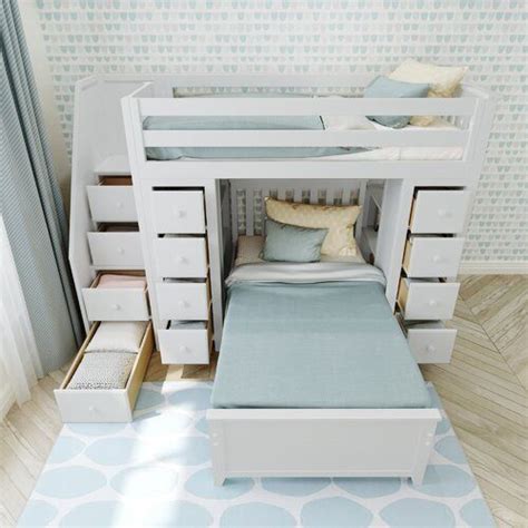 Chester Twin Loft Bunk Bed With Stairs White Bedsmart