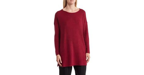 Eileen Fisher Bateau Long Sleeve Merino Wool Tunic Top In Red Lyst