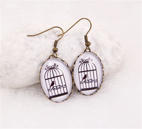 Boucles D Oreilles Les Oiseaux En Cage Bijoux M Tal Bronze Avec Oiseaux