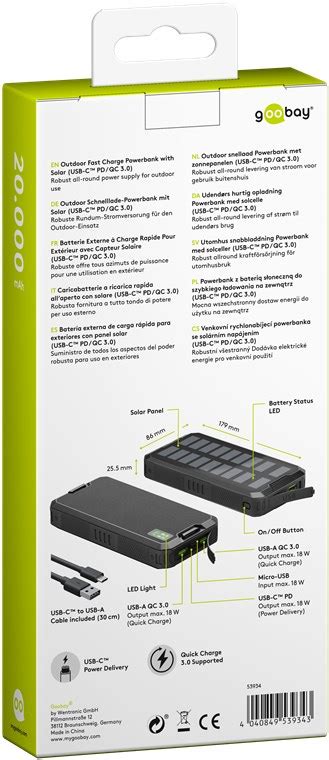 Goobay Outdoor Schnelllade Powerbank Mit Solar 20 000 MAh USB C PD