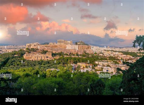 Downtown Athens city skyline in Greece at sunset Stock Photo - Alamy