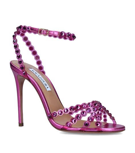 Aquazzura Leather Crystal Embellished Tequila Plexi Sandals In Pink