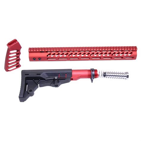 Ar 15 Set M Lok Handguard Carbine Stock Skeleton Grip Anodized Red