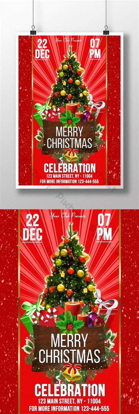 Christmas Invitation On Red Background With Decorative Tree | PSD Free Download - Pikbest