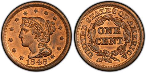 1848 1C RB Regular Strike Braided Hair Cent PCGS CoinFacts