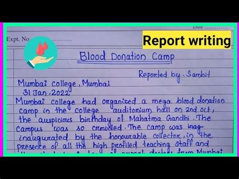 Write A Report On Blood Donation Camp Organized In Your College Blood