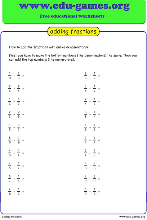 Adding And Subtracting Dissimilar Fractions Worksheets Printable Pdf Template