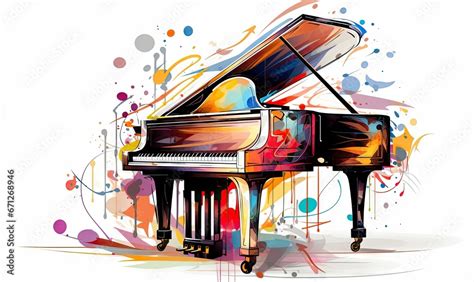 colorful piano on white background with music notes flying Generative ...