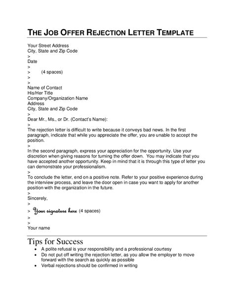 The Job Offer Rejection Letter Template Edit Fill Sign Online Handypdf