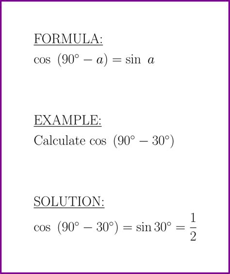 Cos Degrees A Formula And Example Cosine Of Complement