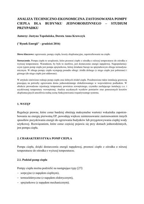 Pdf Analiza Techniczno Ekonomiczna Zastosowania Pompy