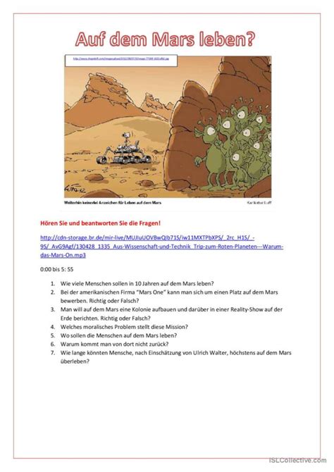 Auf dem Mars leben allgemeine Deutsch DAF Arbeitsblätter pdf doc