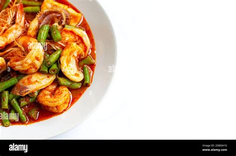 Spicy Stir Fried Seafood And Yard Long Bean With Red Curry Paste Thai