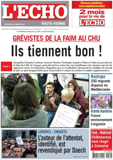 Journal L Echo De La Haute Vienne France Les Unes Des Journaux De