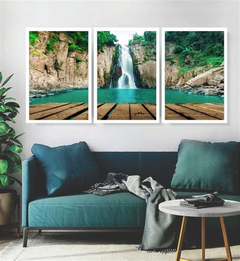 Kit Quadros Decorativos Paisagem Cachoeira Sala Moldura Elo