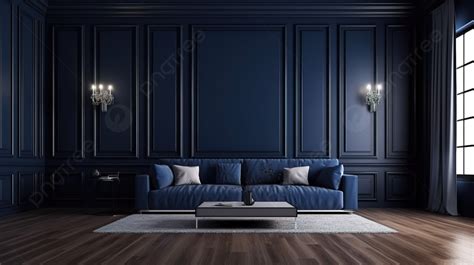 Dark Blue Living Room Interior Background 3d Rendering Illustration Of