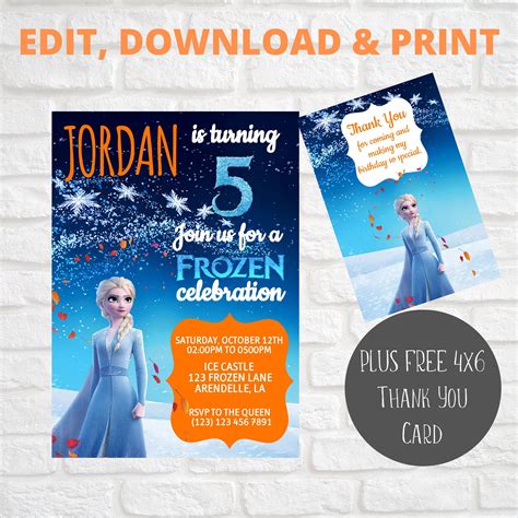 Instant Download Printable Disney Elsa Invites Self Edit Text Editable