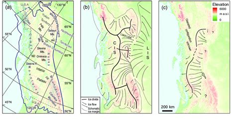 Cordilleran Ice Sheet. (a) Physiography of the Canadian Cordillera. LGM ...