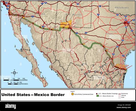 United States–Mexico border map Stock Photo - Alamy