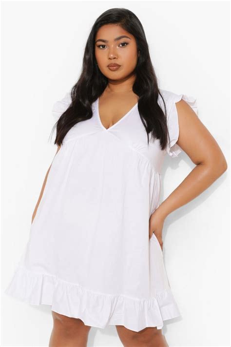 Plus Ruffle Sleeve Smock Dress Boohoo