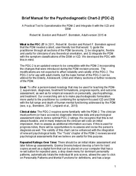 Brief Manual For The Psychodiagnostic Chart 2 Pdc 2