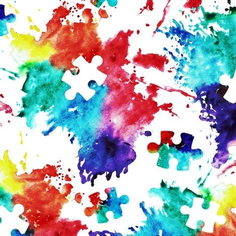 Autism Awareness Watercolor Splatter Fabric W Puzzle Piece Fabric