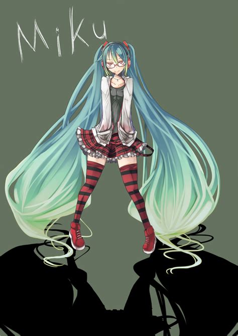 Safebooru Aqua Hair Bad Id Bespectacled Full Body Glasses Gradient