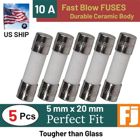 5 Pcs Fast Blow Ceramic Fuse 10A 250V Durable 5 X 20 Mm 10 US