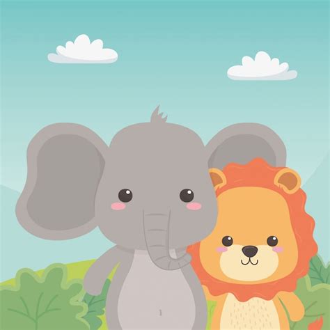 Premium Vector | Lion and elephant cartoon