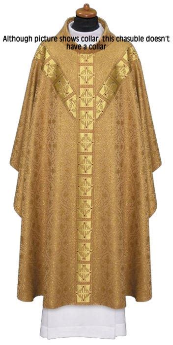 Gold Brocade Chasuble With Banding And No Collar