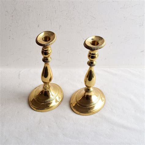 Set Of 2 Heavy Brass Candle Holders Made In India Etsy