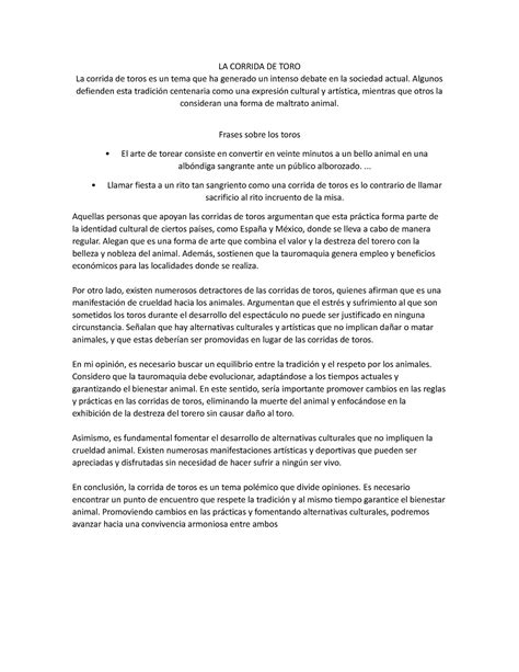 LA Corrida DE TORO Texto Argumentativo Sobre LA Corrida DE TORO LA