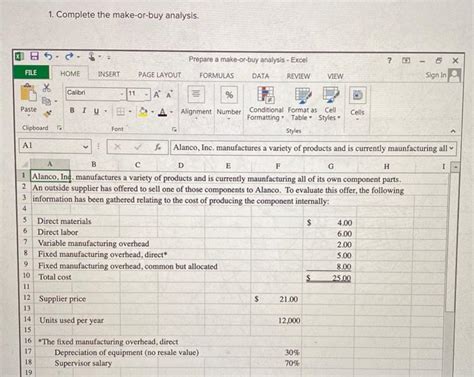 Solved Complete The Make Or Buy Analysis Prepare A Chegg