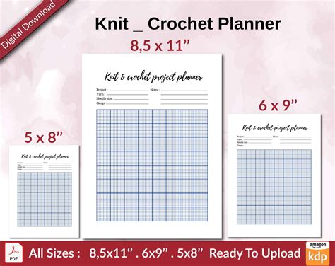 Knit Crochet Planner Kdp Interior Ready To Upload Sizes 8 5x11 6x9 5x8