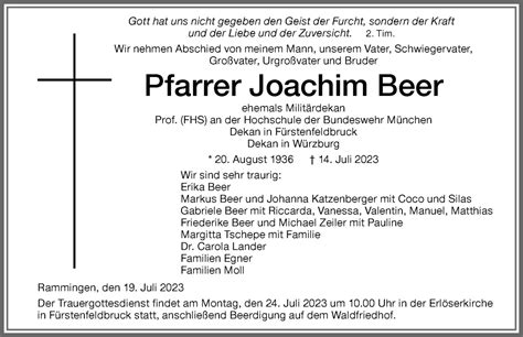 Traueranzeigen Von Joachim Beer Allg Uer Zeitung