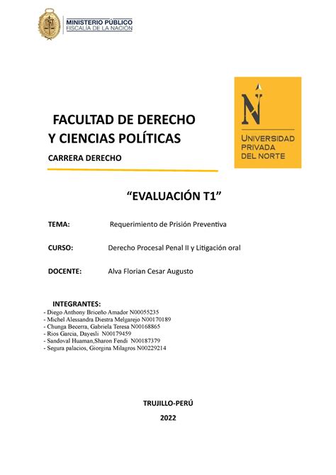 Requerimiento De Prisión Preventiva Final Facultad De Derecho Y