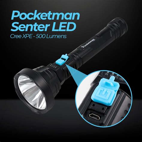 Jual Pocketman Senter Led Waterproof Usb Cree Xpe Lumens