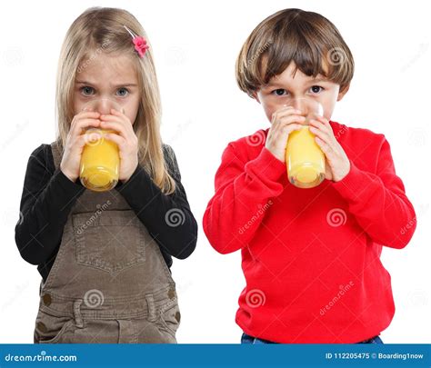 Children Kids Drinking Orange Juice Healthy Eating Portrait Form Stock Image - Image of drink ...