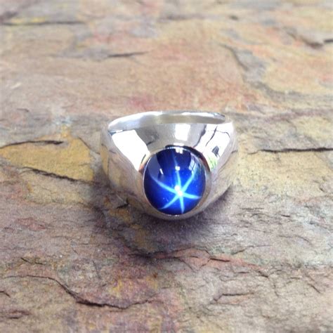 Classic Men S Heavy Weight Oval Blue Star Sapphire Gypsy Etsy